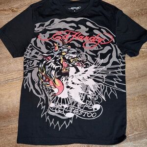 Ed Hardy Black Tee with Vibrant Graphic